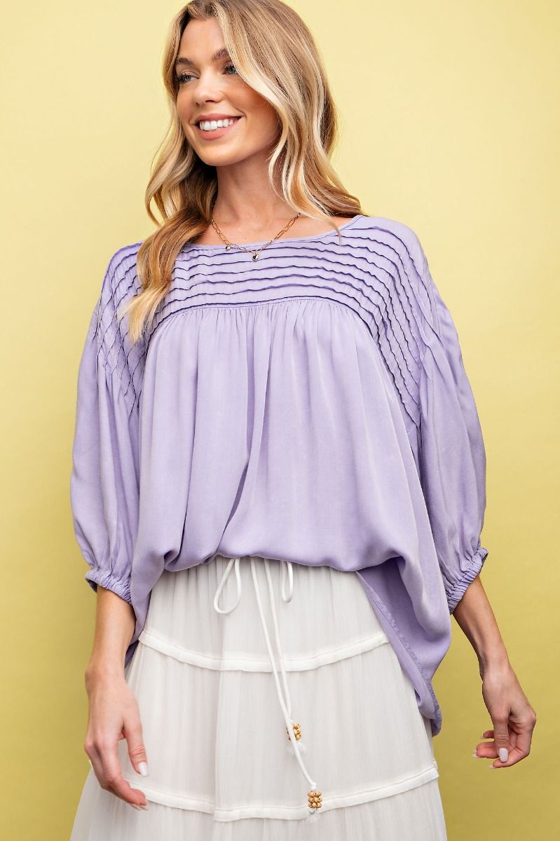 Paxton Pintuck Detailing Mineral Wash Top ~ Lavender