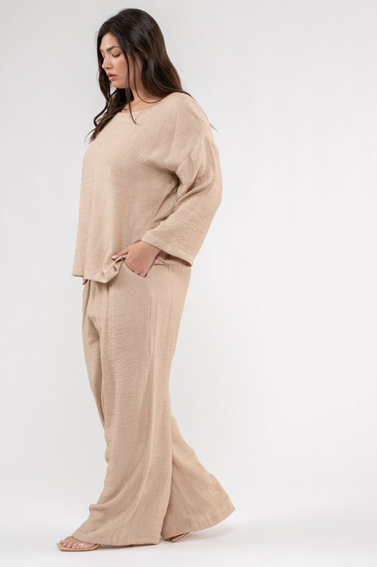 Harper 3/4 Sleeve Relaxed Crop Top ~ Khaki