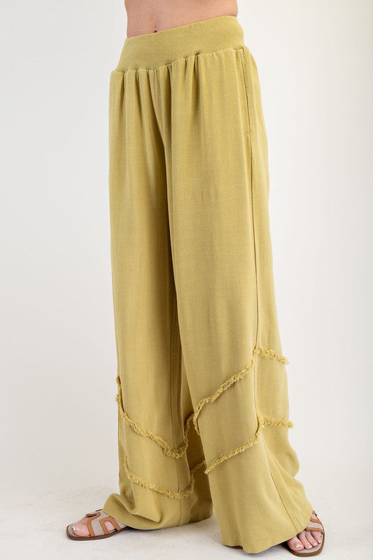 Freya Frayed Linen Mineral Wash Pants ~ Green Tea
