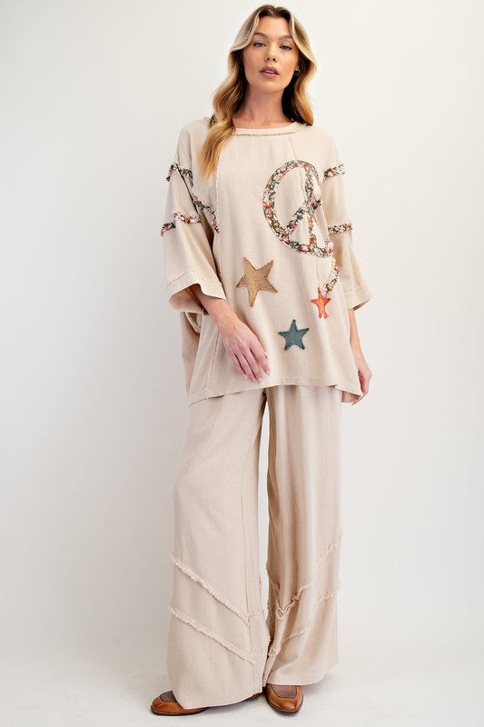 Freya Frayed Linen Mineral Wash Pants ~ Natural