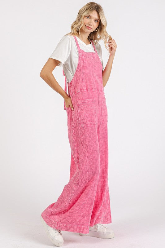 Massie Mineral Washed Wide Leg Jumpsuit ~ Barbie Pink