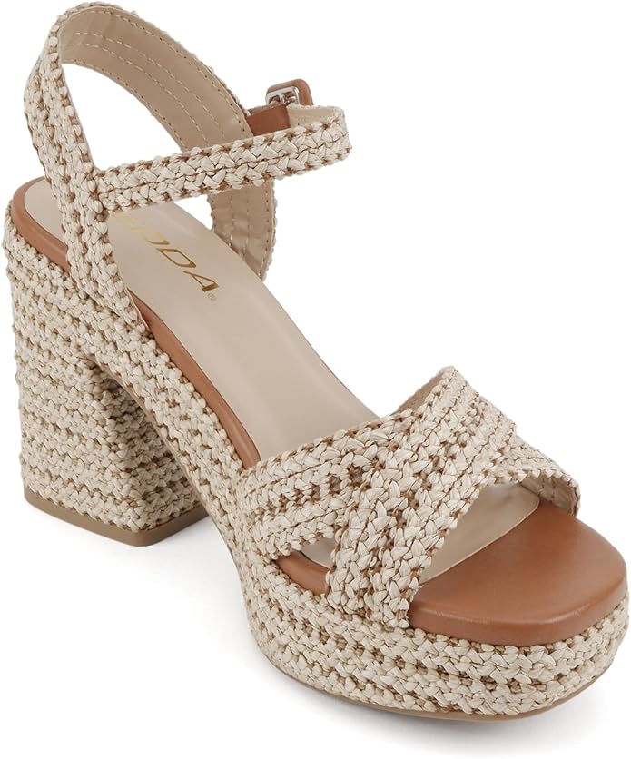 Yara Jute Ankle Strap Heeled Sandal ~ Natural/Tan
