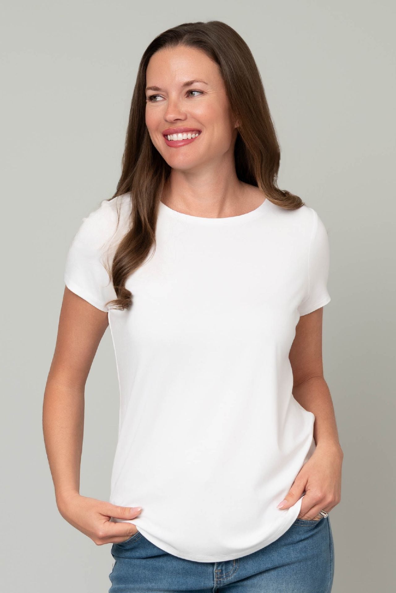 Camilla Crew Neck Hi-Lo Hem Top ~ White