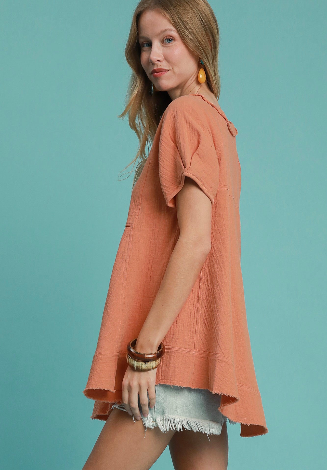 Whitney Washed Ruffle Top ~ Canyon Clay