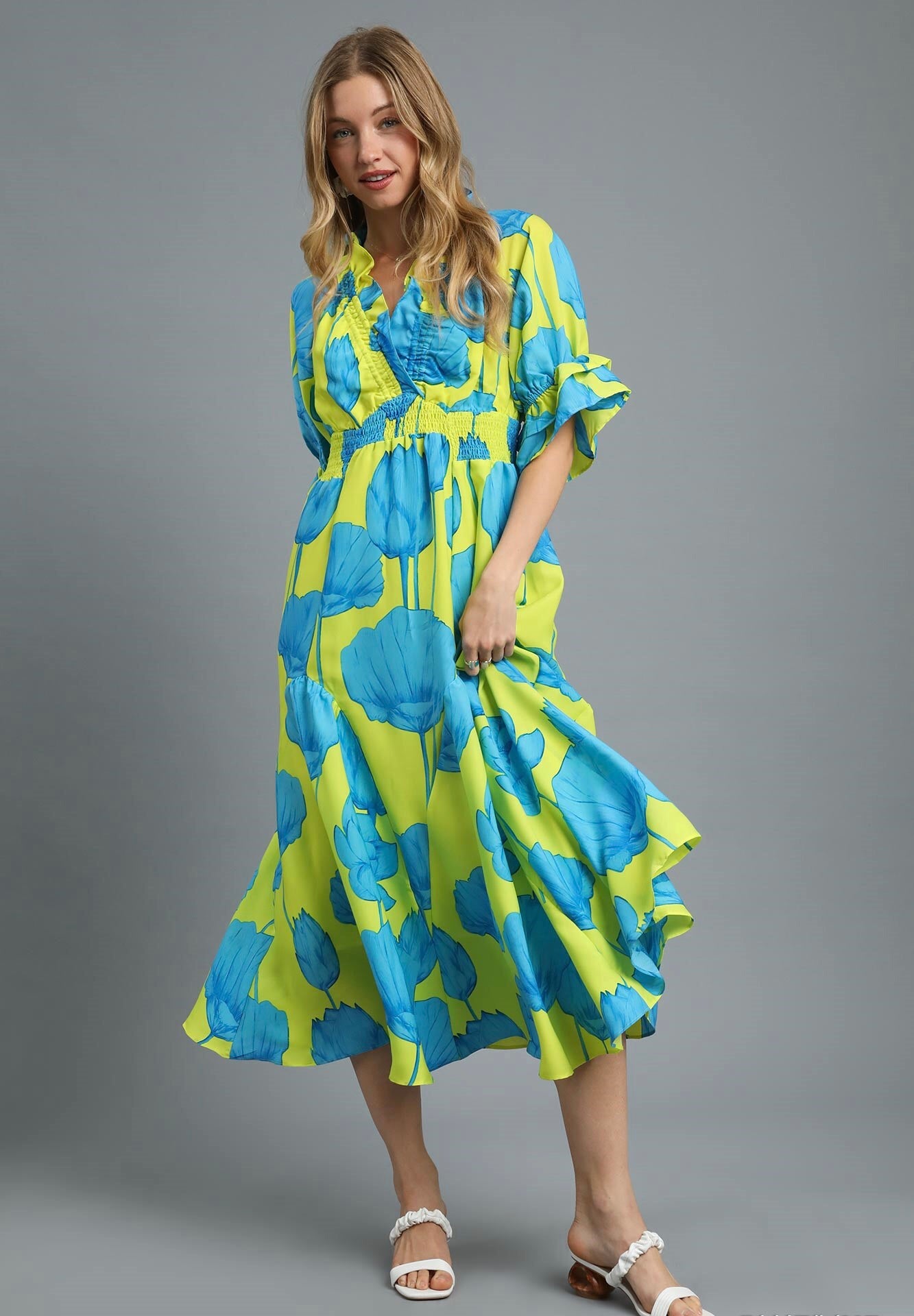 Cassidy Bloom Boldly Maxi Dress ~ Blue/Lime