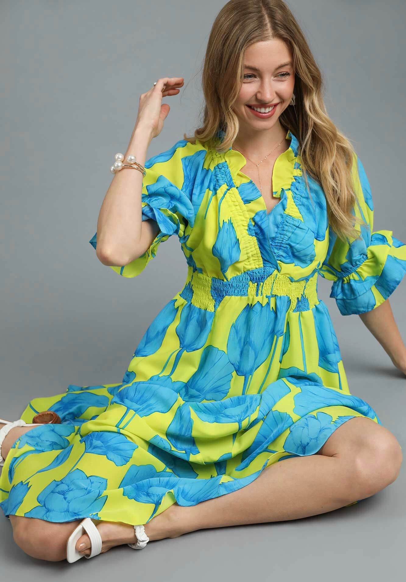 Cassidy Bloom Boldly Maxi Dress ~ Blue/Lime