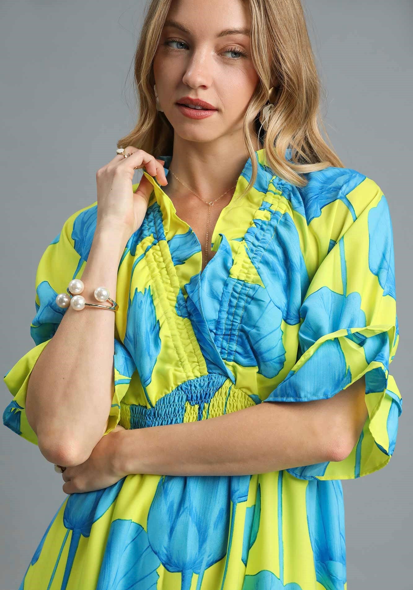 Cassidy Bloom Boldly Maxi Dress ~ Blue/Lime