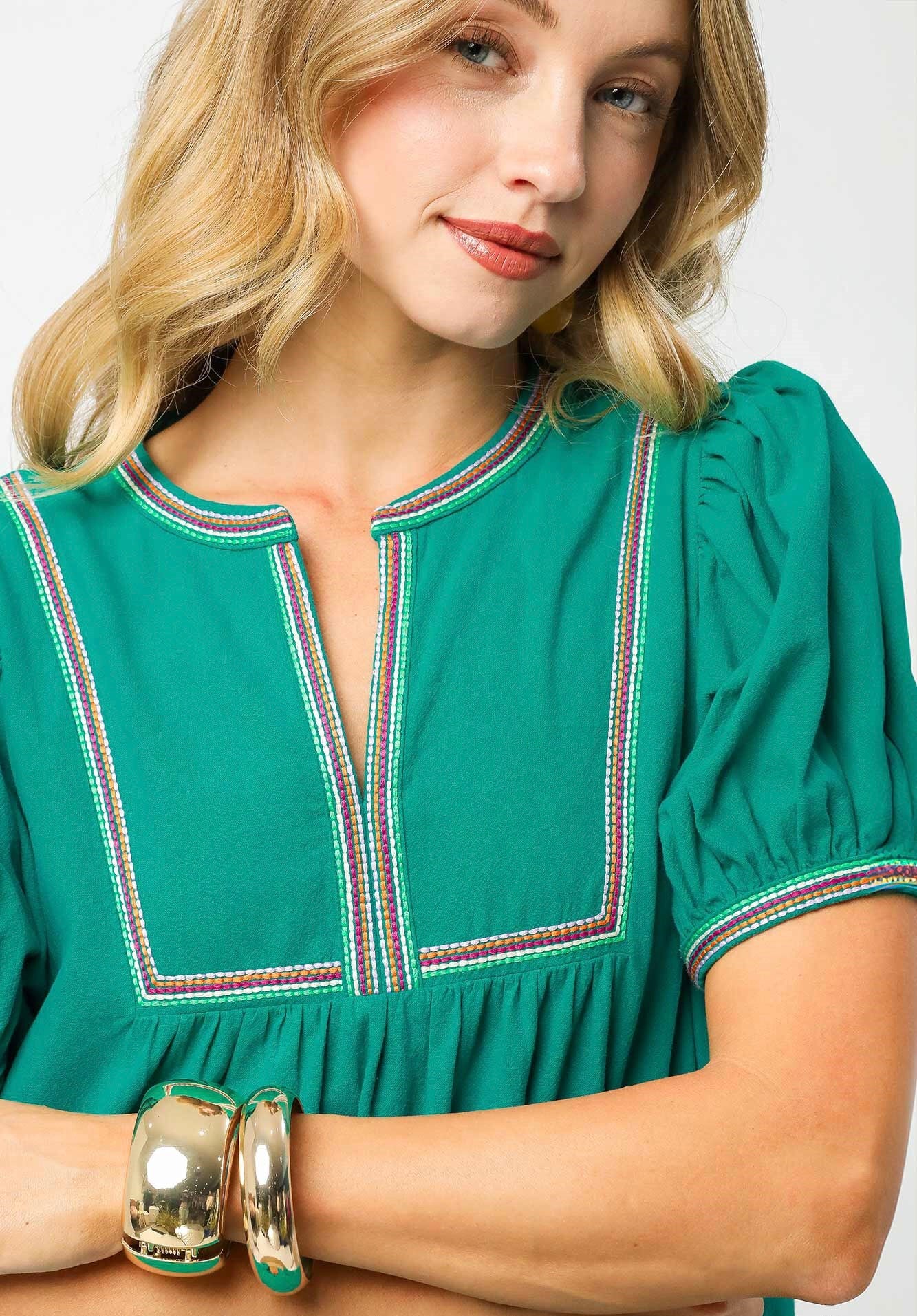 Charlotte Color Trim Baby Doll Mini Dress ~ Jade
