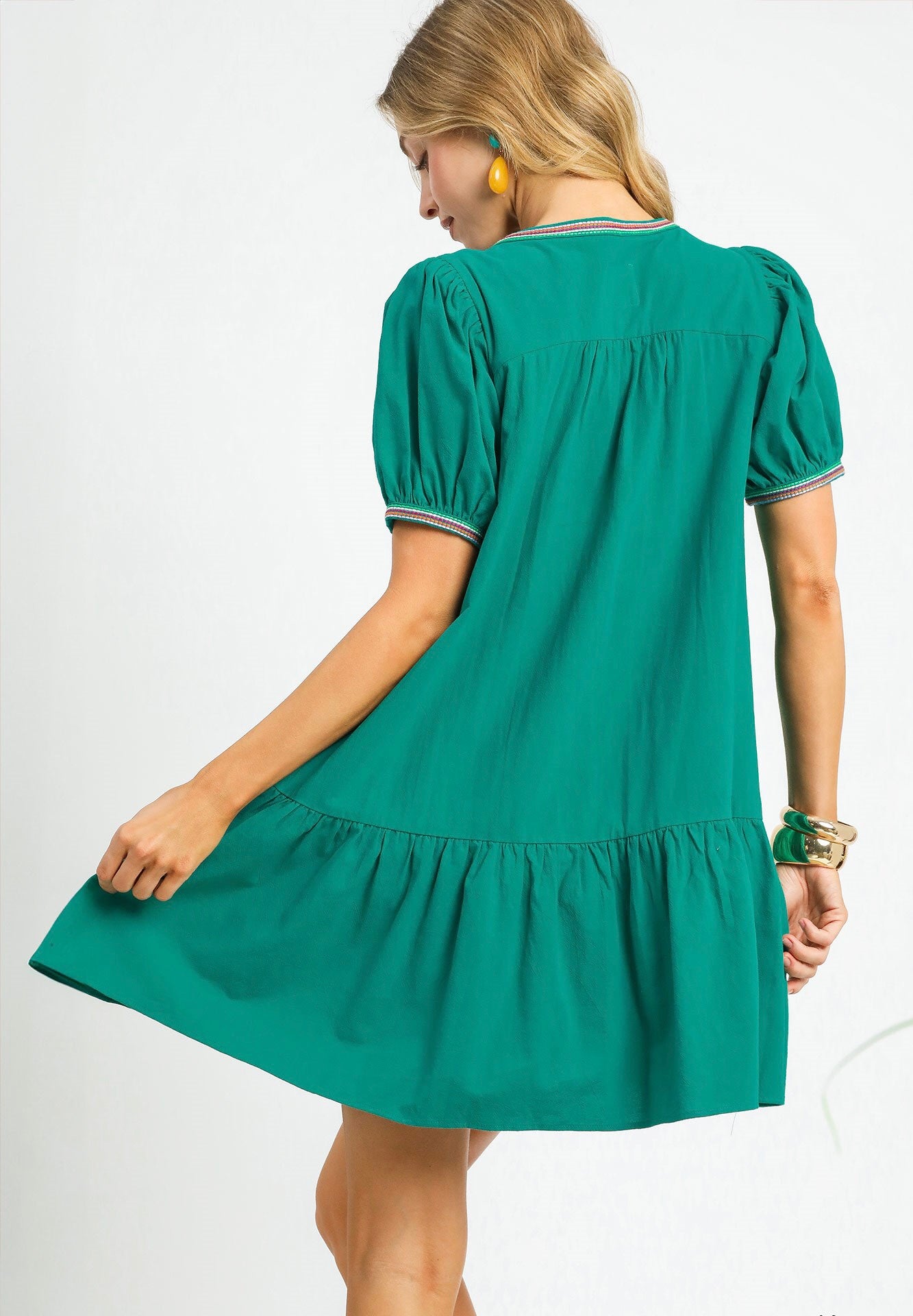 Charlotte Color Trim Baby Doll Mini Dress ~ Jade