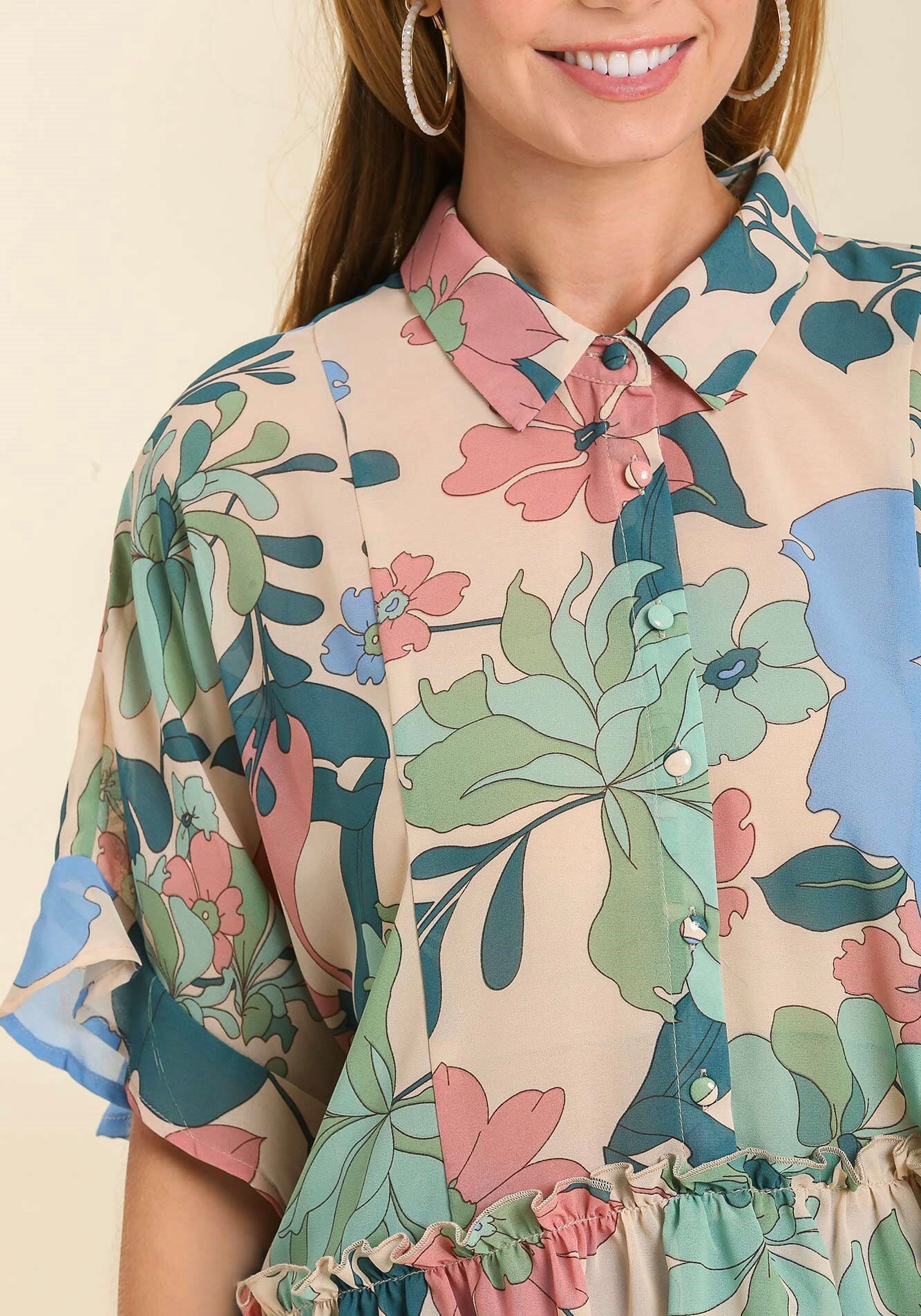 Sydney Floral Button Up Top ~ Mint