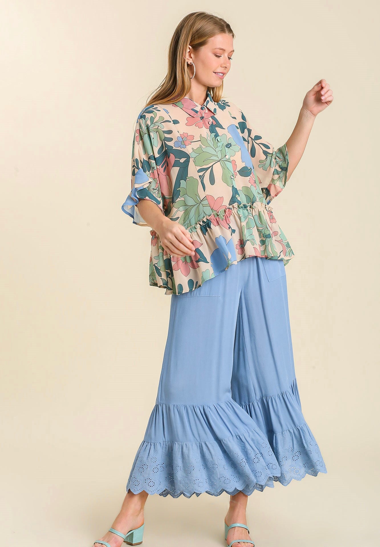 Sydney Floral Button Up Top ~ Mint