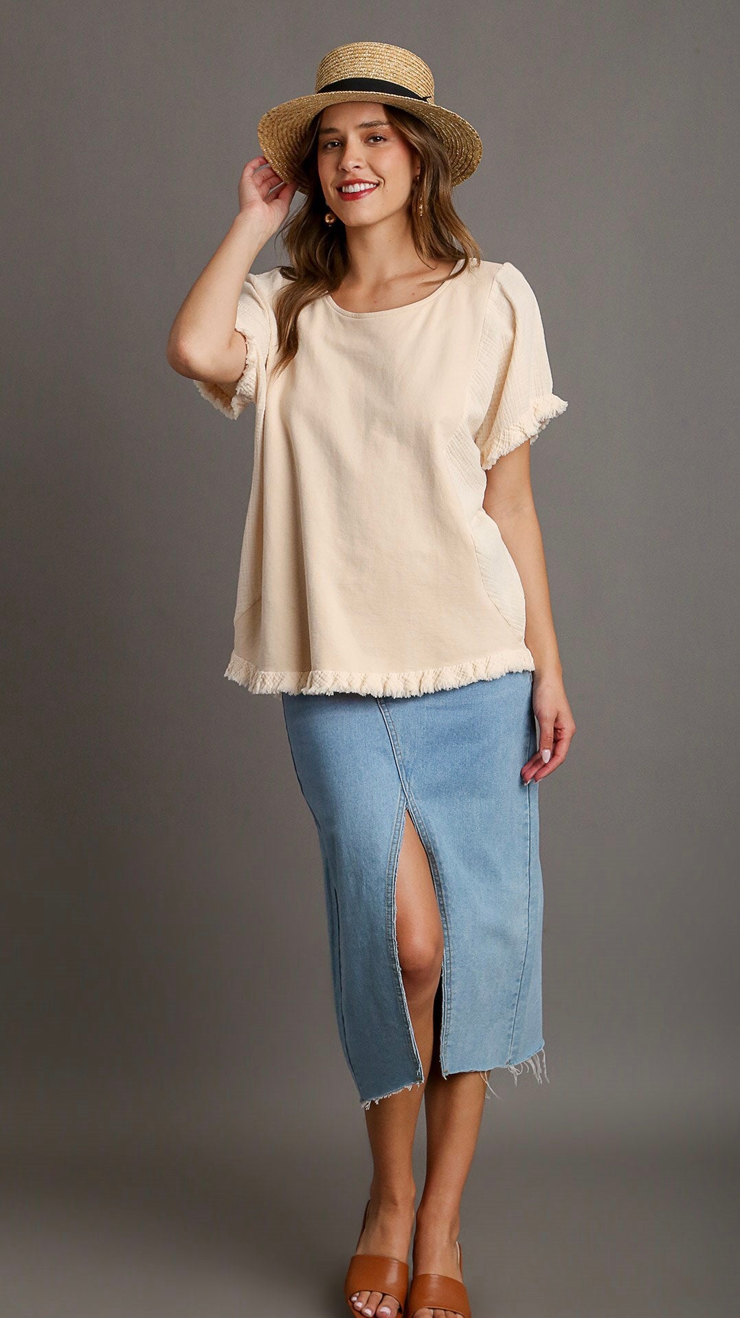Florence French Terry & Gauze Top ~ Natural