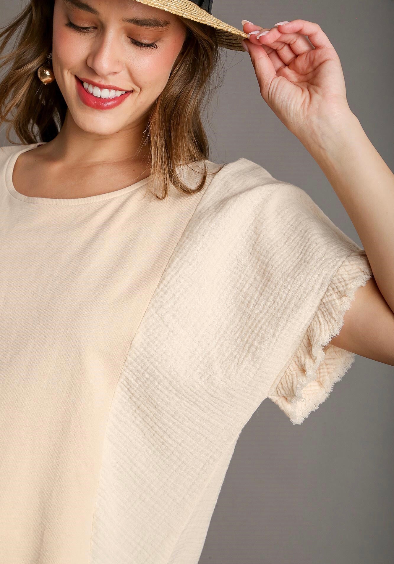 Florence French Terry & Gauze Top ~ Natural