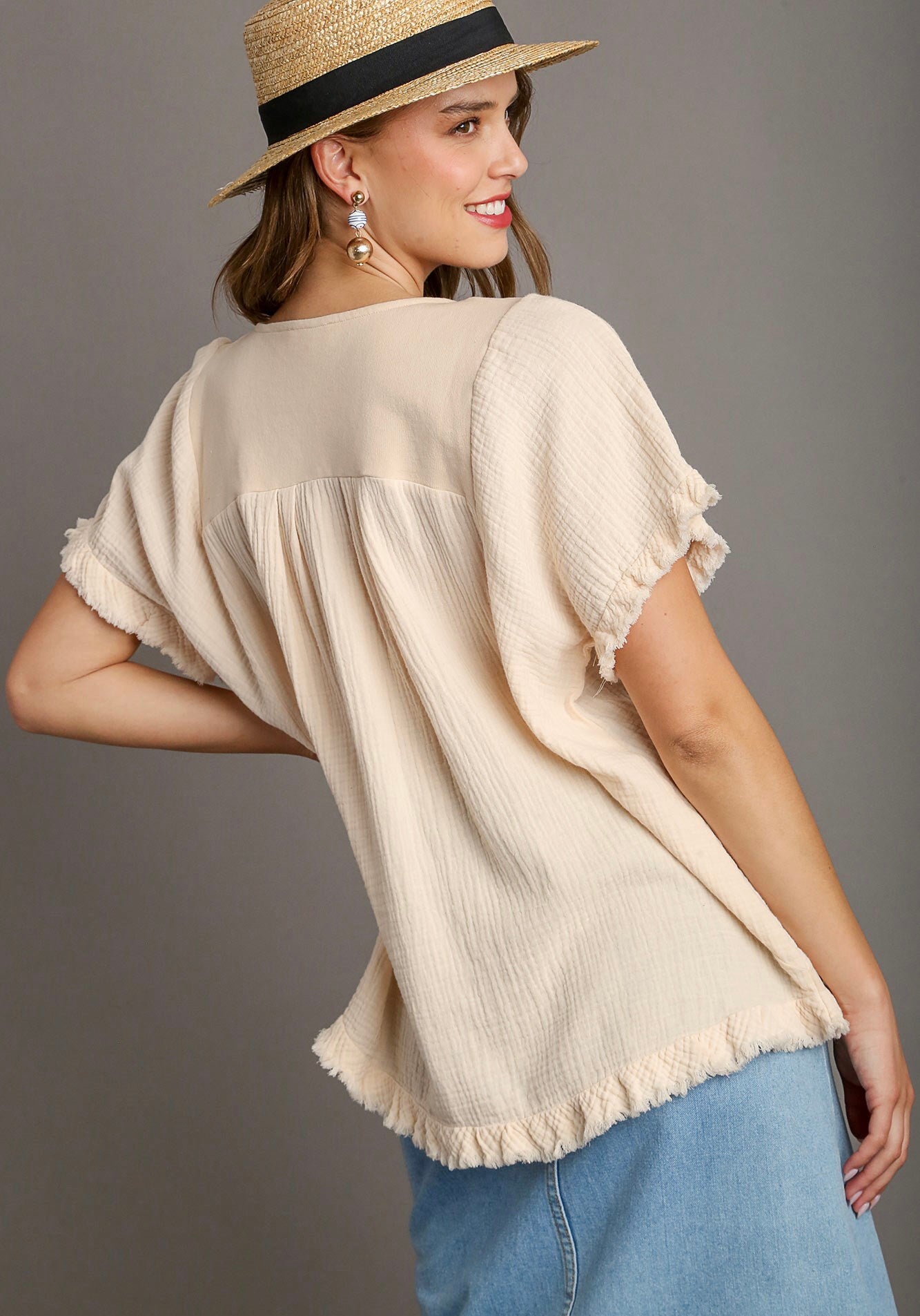 Florence French Terry & Gauze Top ~ Natural