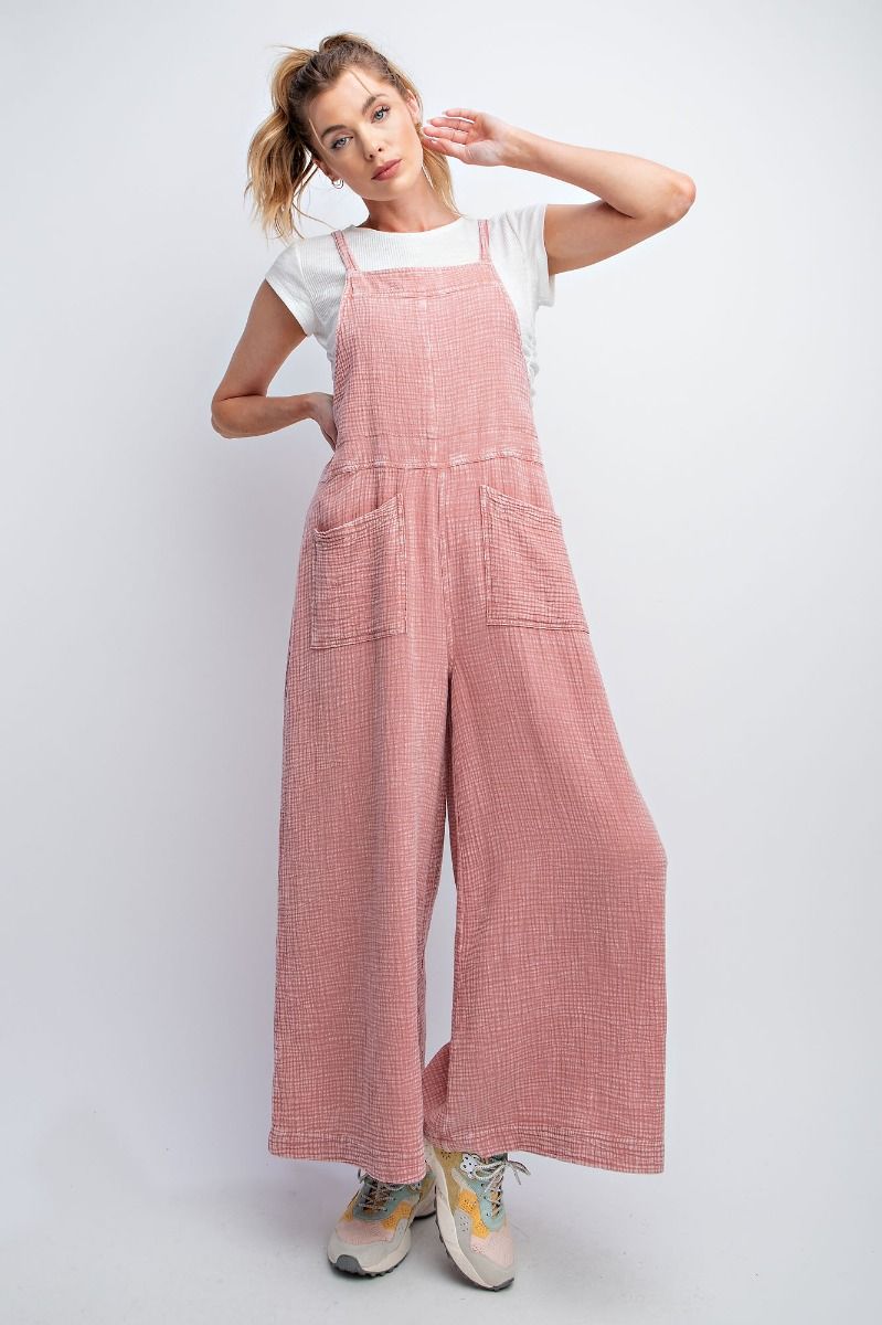Morgan Mineral Washed Wide Leg Jumpsuit ~ Mauve Pink