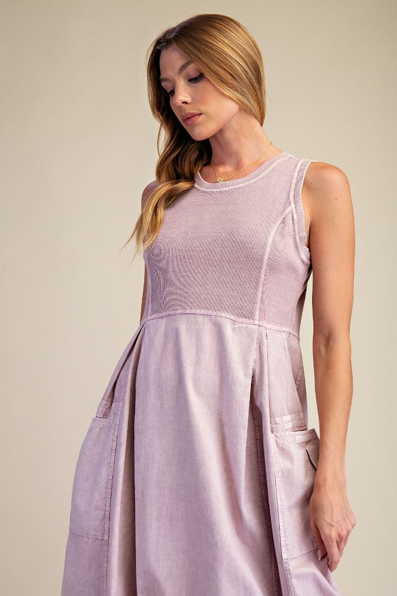Mollie Mineral Washed Sleeveless Cargo Midi Dress ~ Mauve