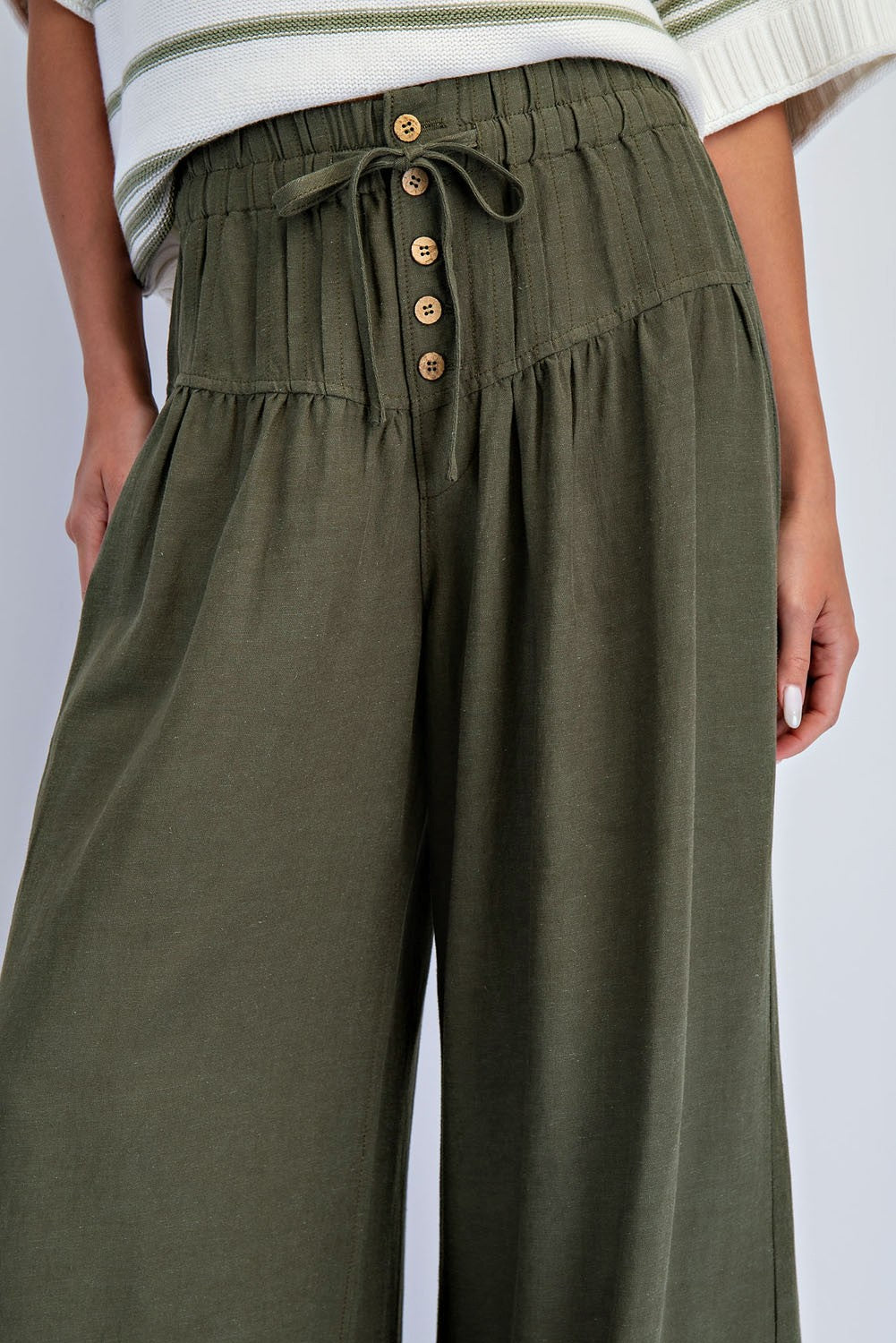 Lauren Linen Blended Pleated Pants ~ Olive