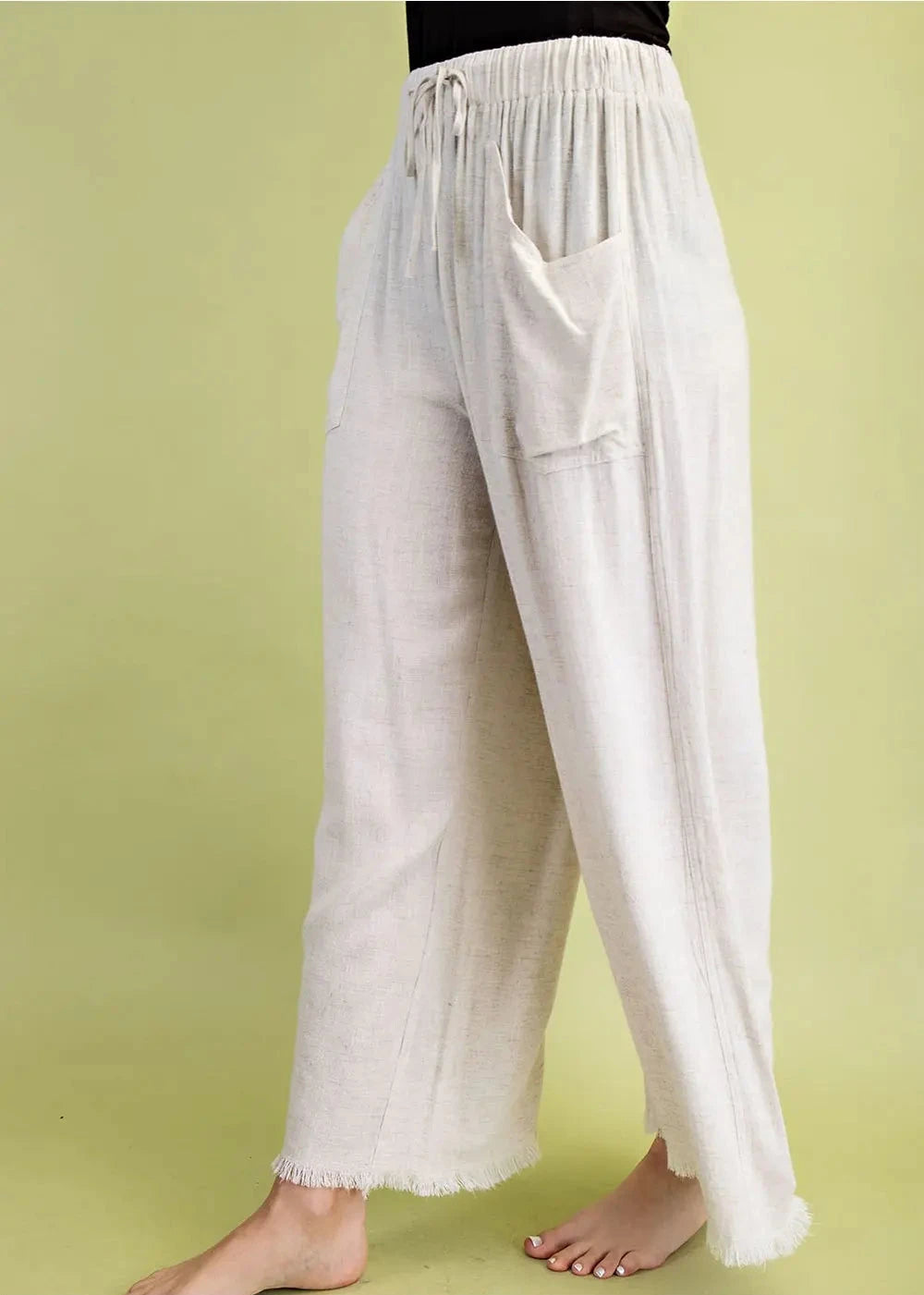 Sidney Frayed Crop Wide Leg Linen Pants ~ Oatmeal