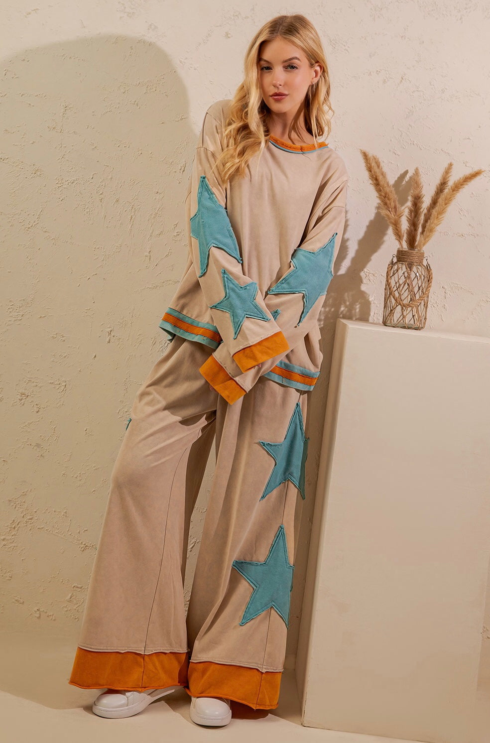 Stardust French Terry Star Top ~ Sand/Green