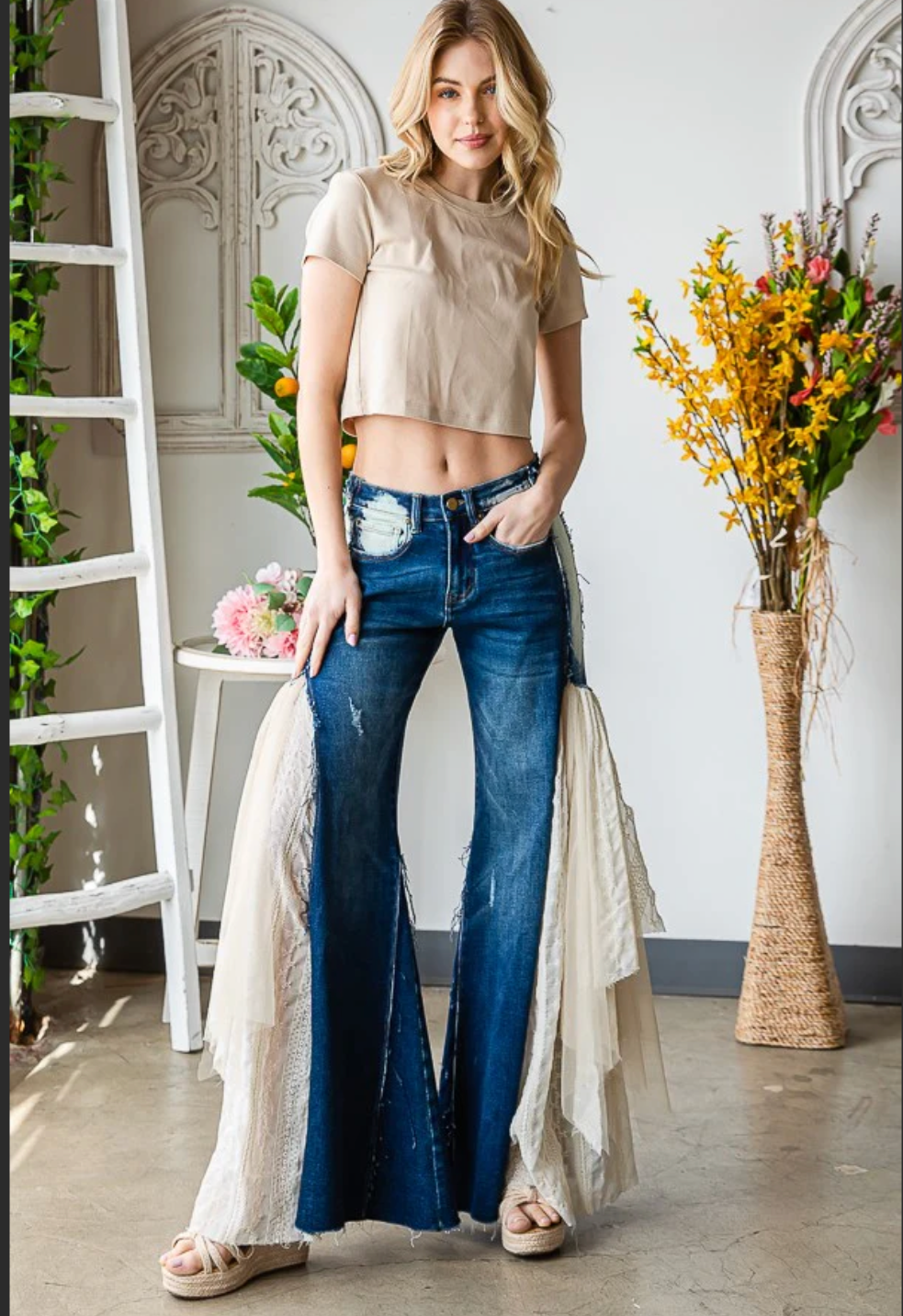 Dolly Wide Leg Lace Jeans ~ Dark Denim