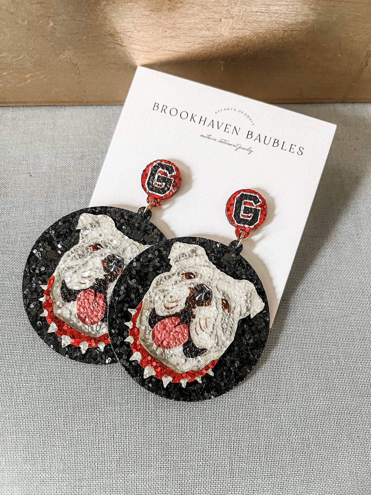 Georgia Bulldog Matte Glitter Statement Earrings