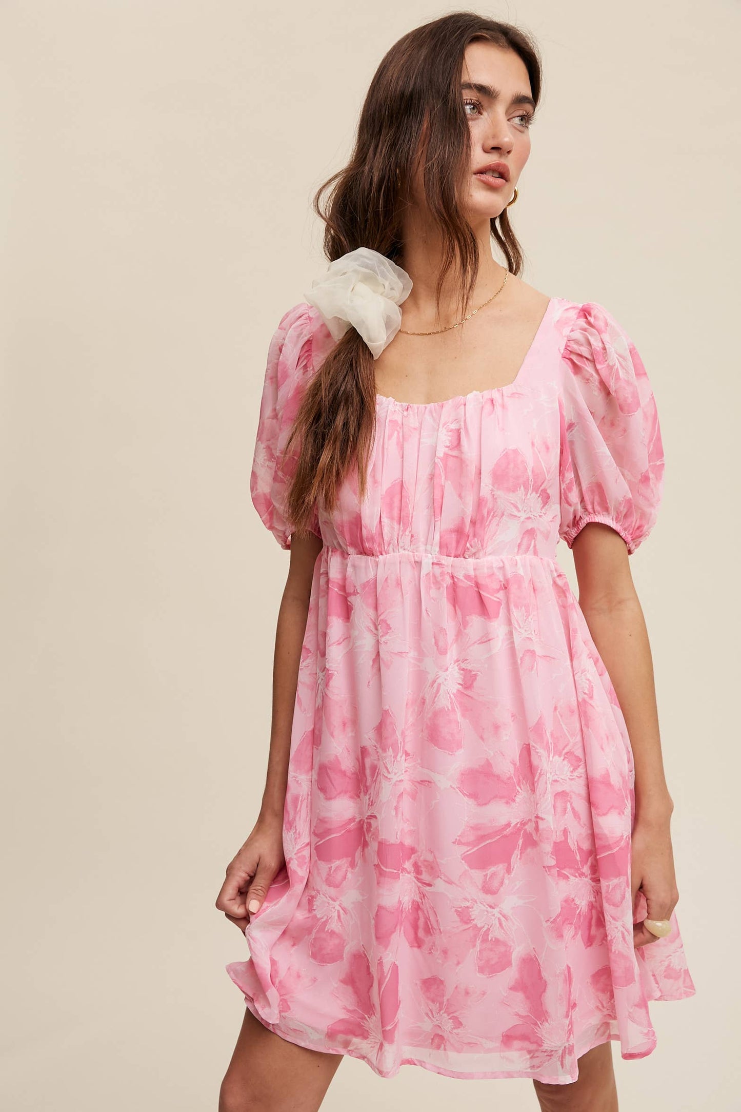 Faith Floral Puff Sleeve Mini Dress ~ Pink