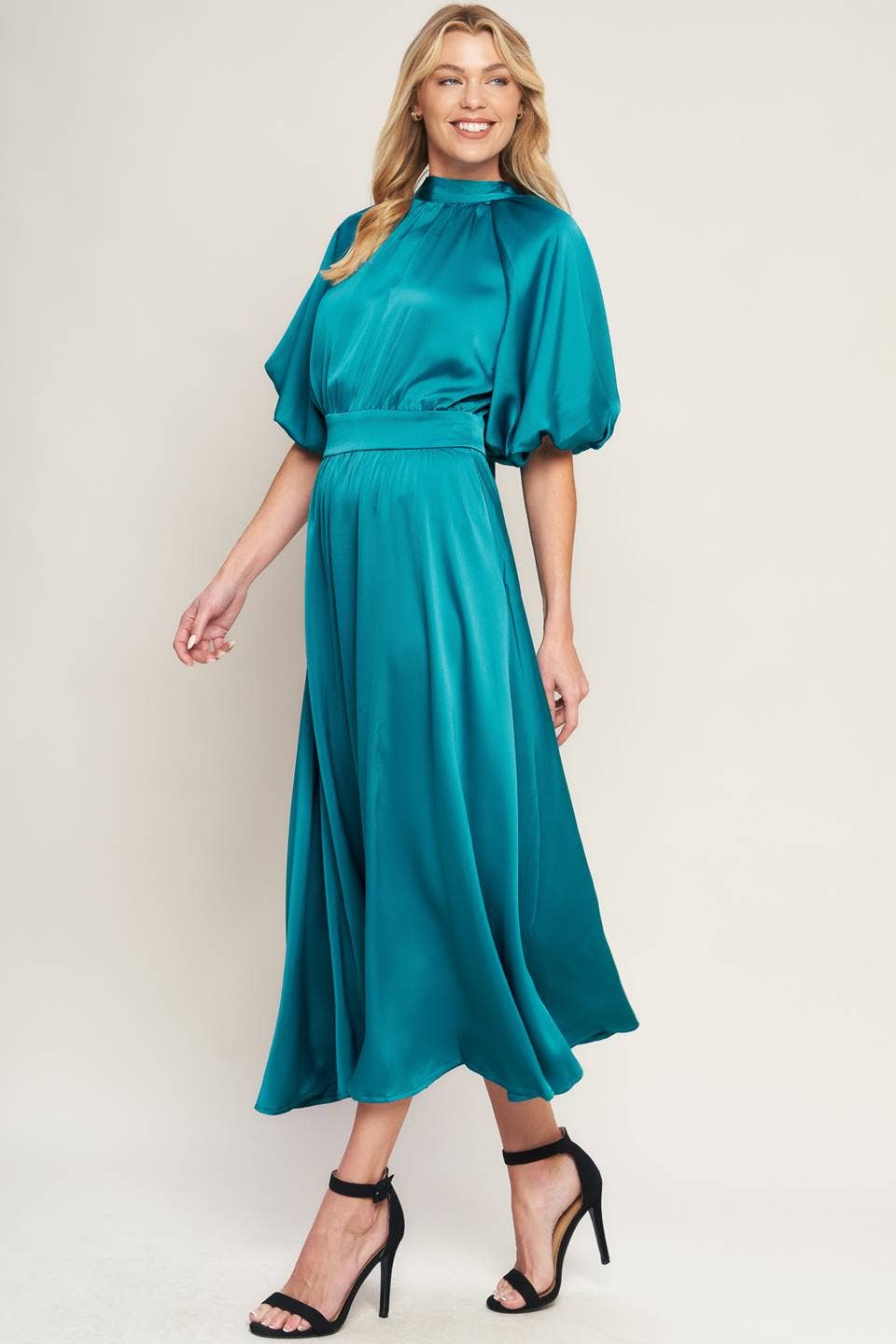 Ashlee Satin Midi Dress - Turquoise
