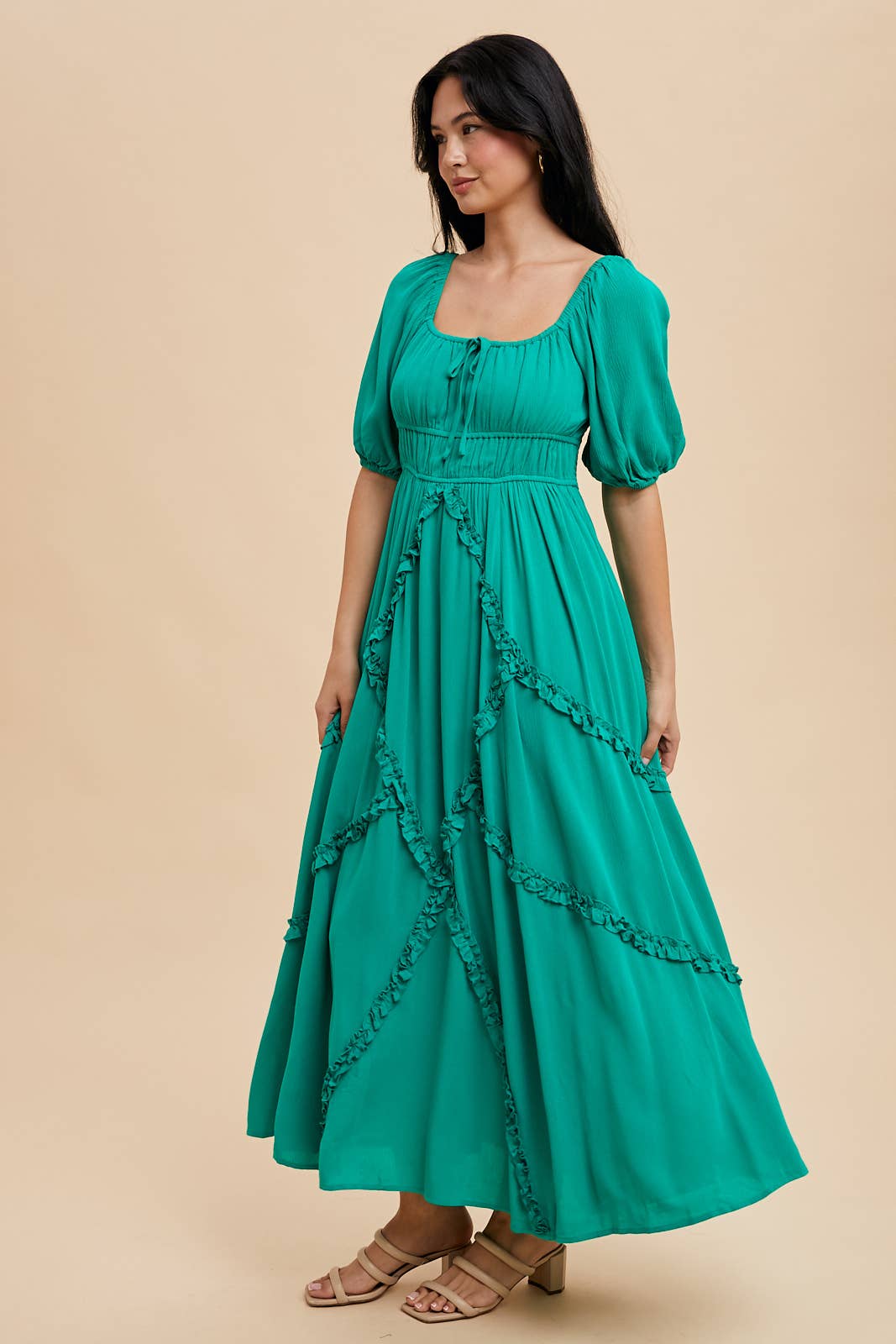 Isabella Intricate Ruffle Maxi Dress ~ Kelly Green