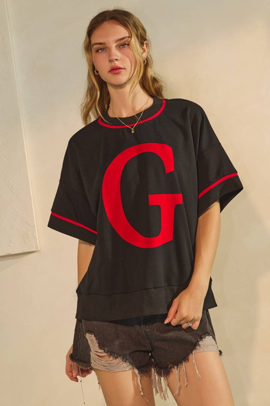 "G" Game Day Boxy Pullover ~ Black/Red