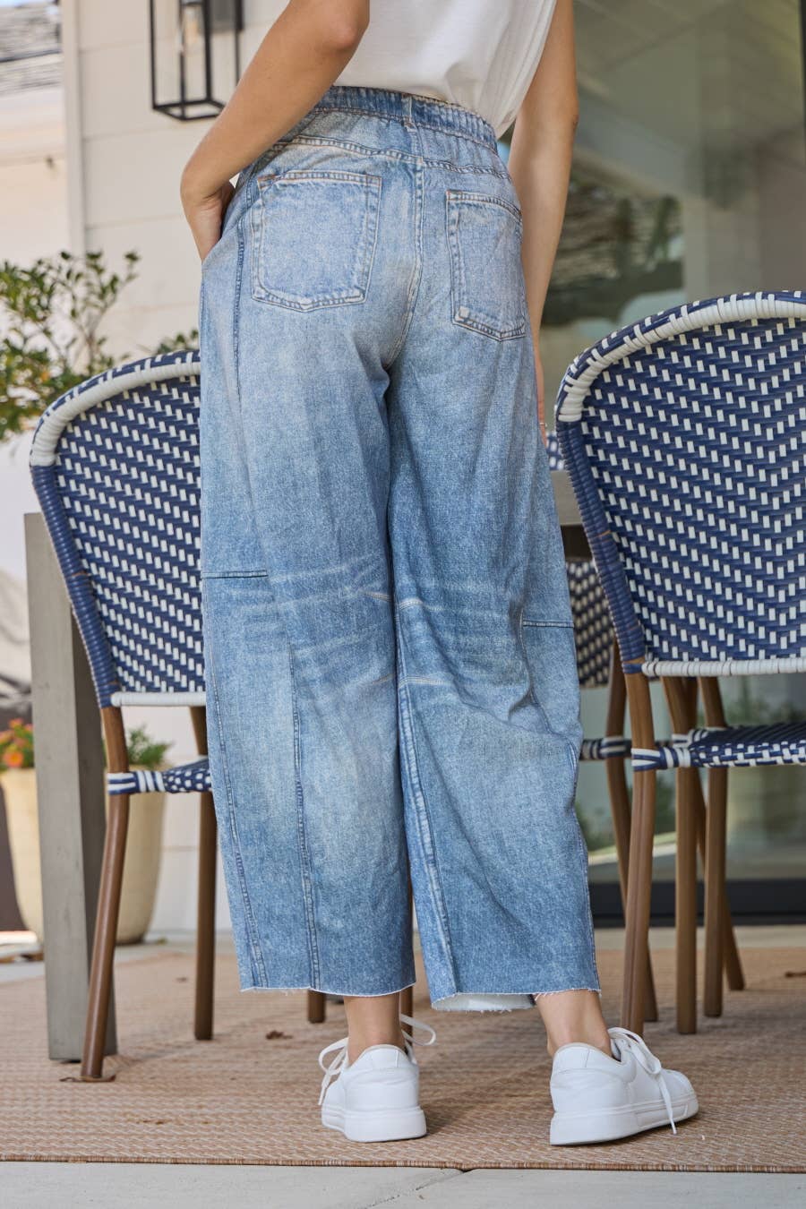 Dakota Denim-Like Printed French Terry Barrel Pants ~ Light Denim