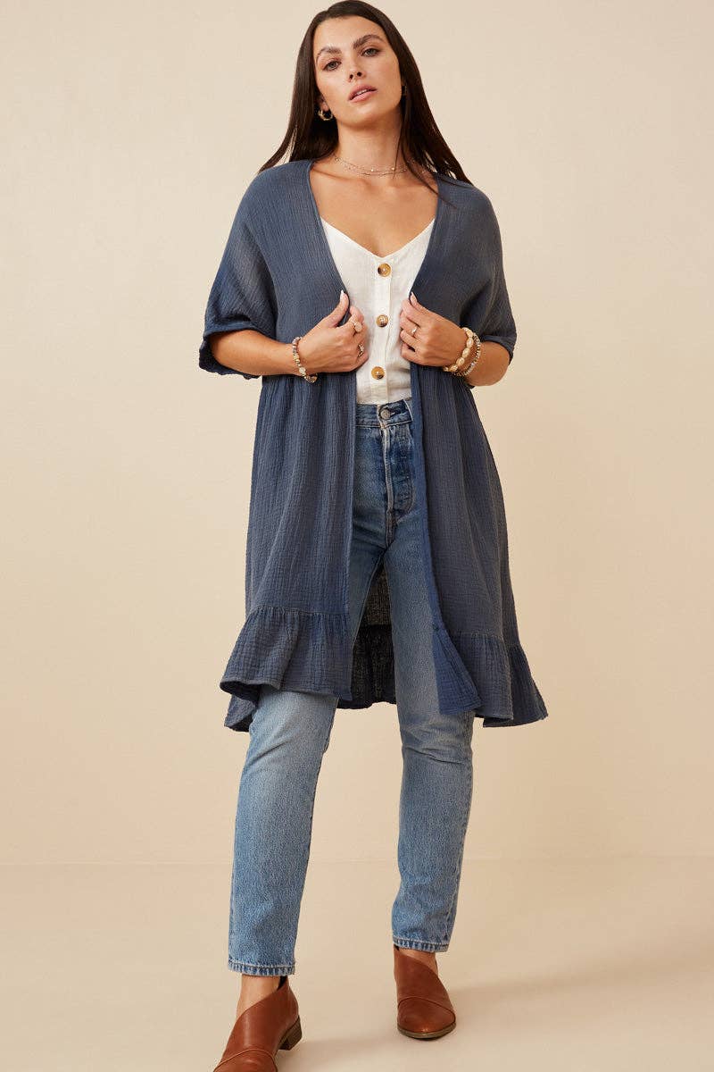 Whitley Washed Textured Kimono - Blue