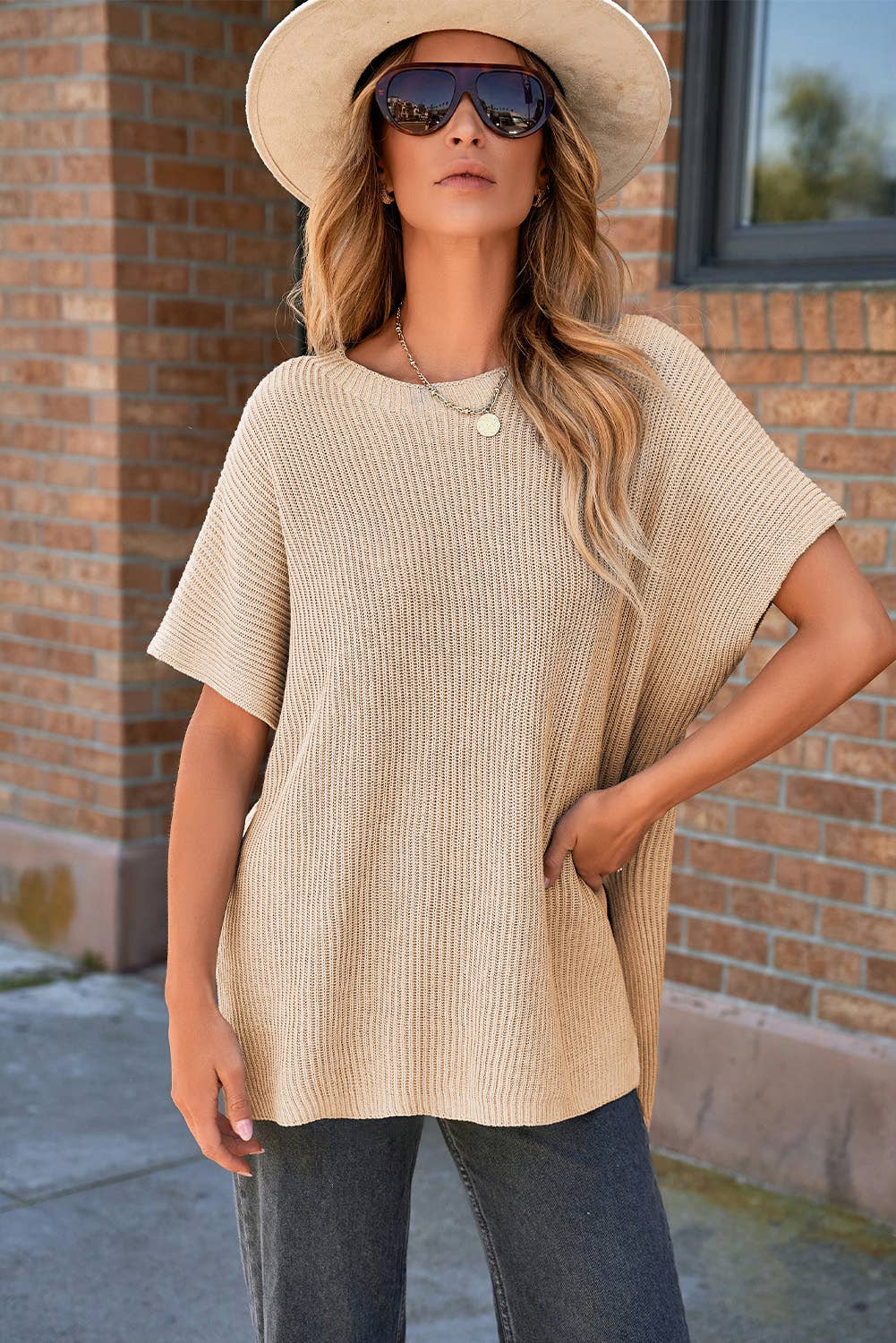 Sadie Side Slit Oversized Sweater ~ Natural