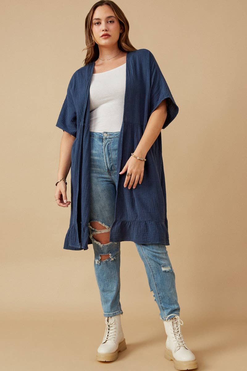 Whitley Washed Textured Kimono - Blue