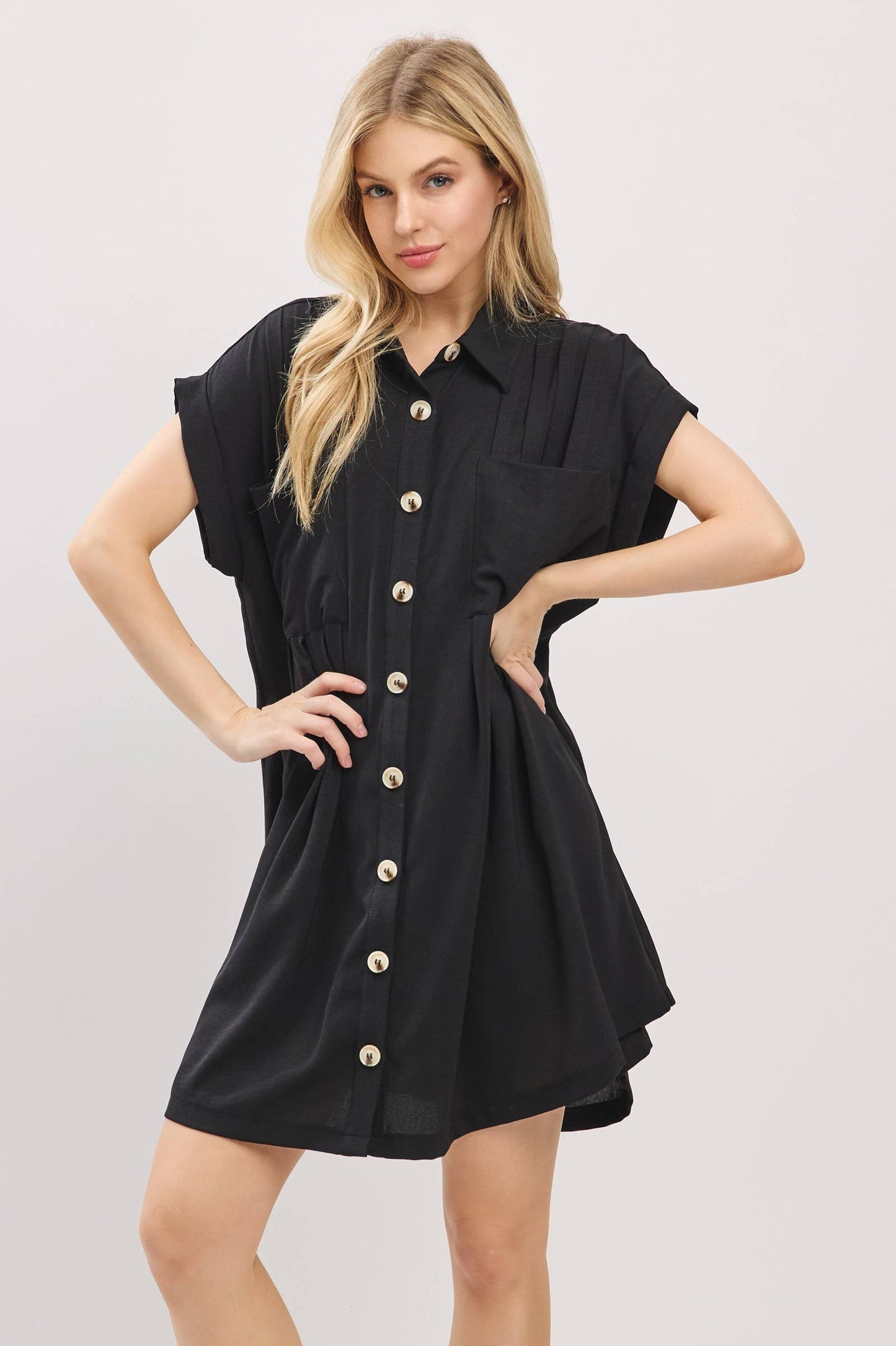 Cassie Button Front Airflow Shirt Dress ~ Black