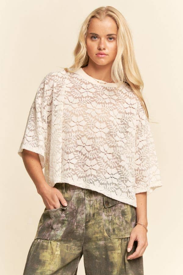 Bella Boxy Floral Lace Top ~ Cream