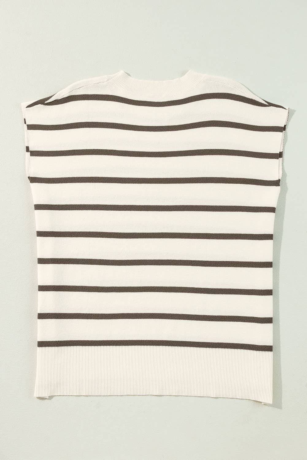Stacey Striped Side Slits Short Sleeve Sweater Top ~ Cream