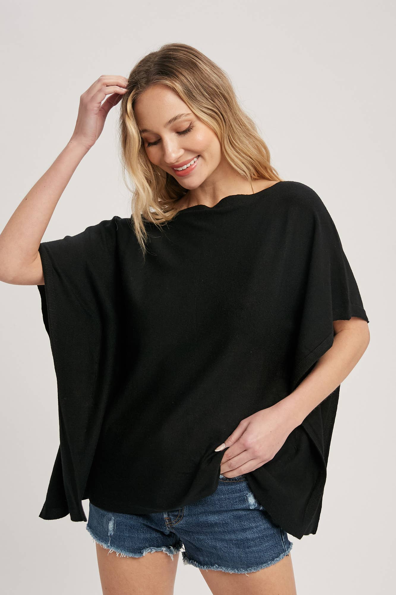 Bethany Boatneck Poncho Knit Top ~ Black
