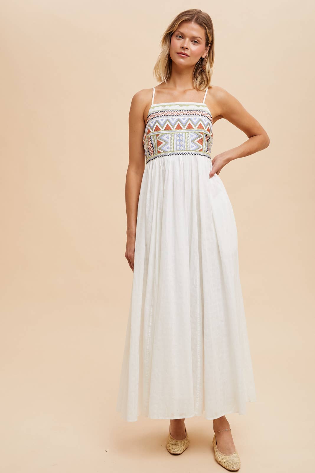 Emma Embroidered Cotton Maxi Dress ~ White
