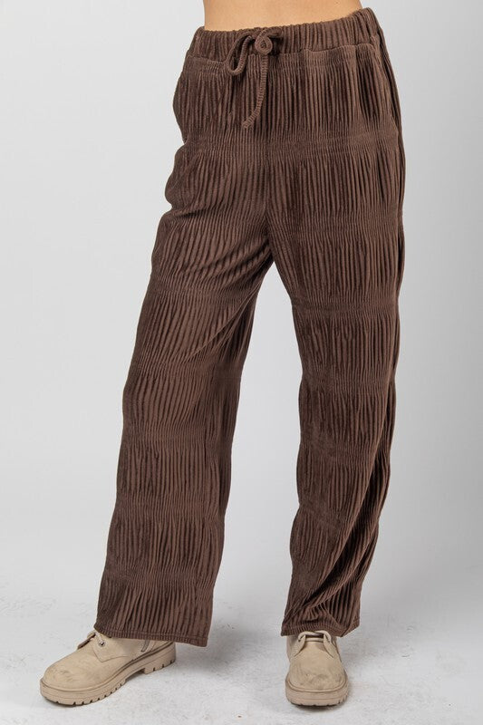 Alex Crinkled Soft Velvet Comfy Pant ~ Chocolate