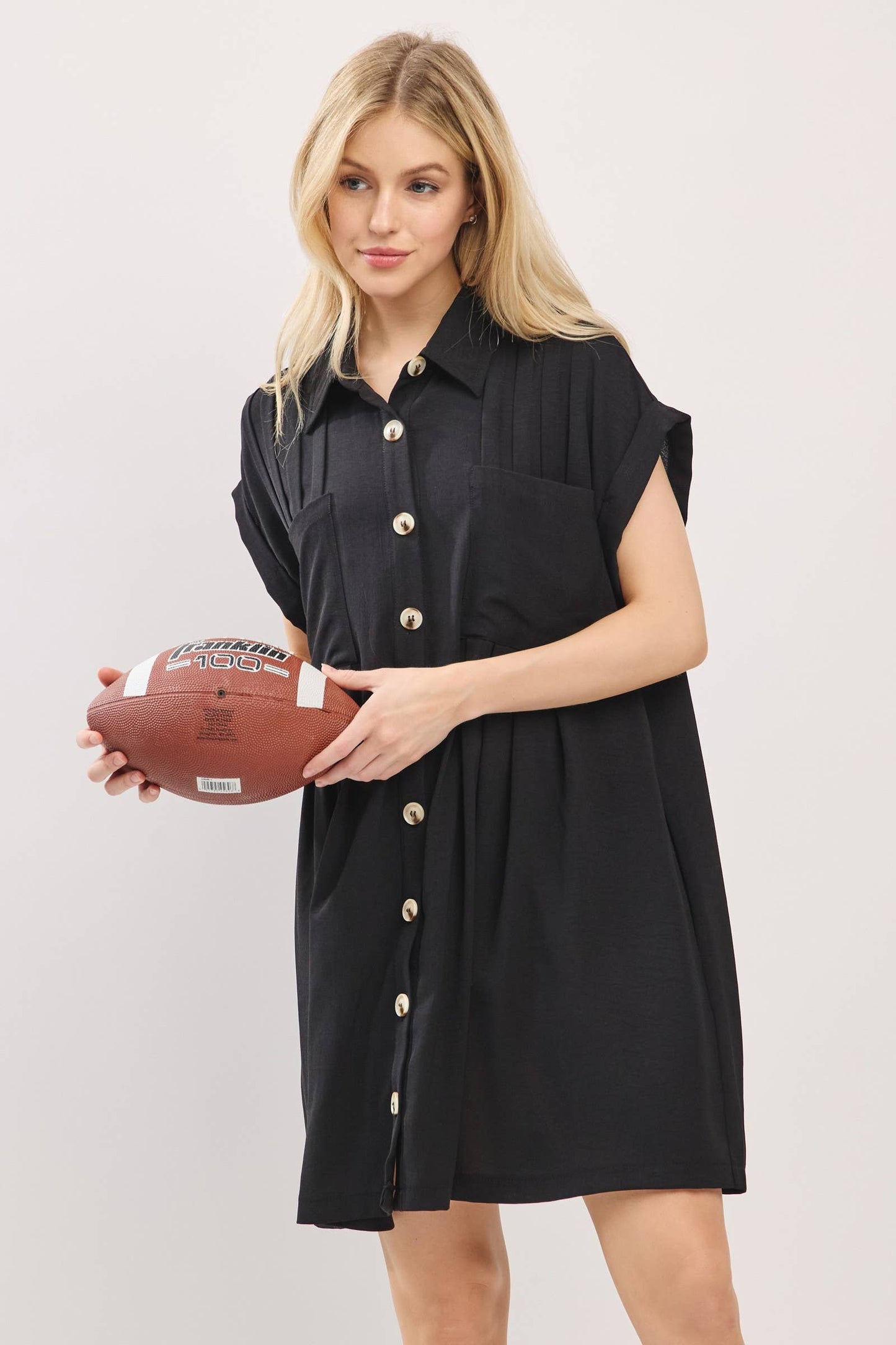 Cassie Button Front Airflow Shirt Dress ~ Black