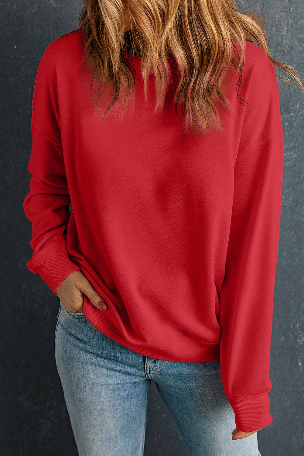 Courtney Scoop Neck Sweatshirt ~ Red