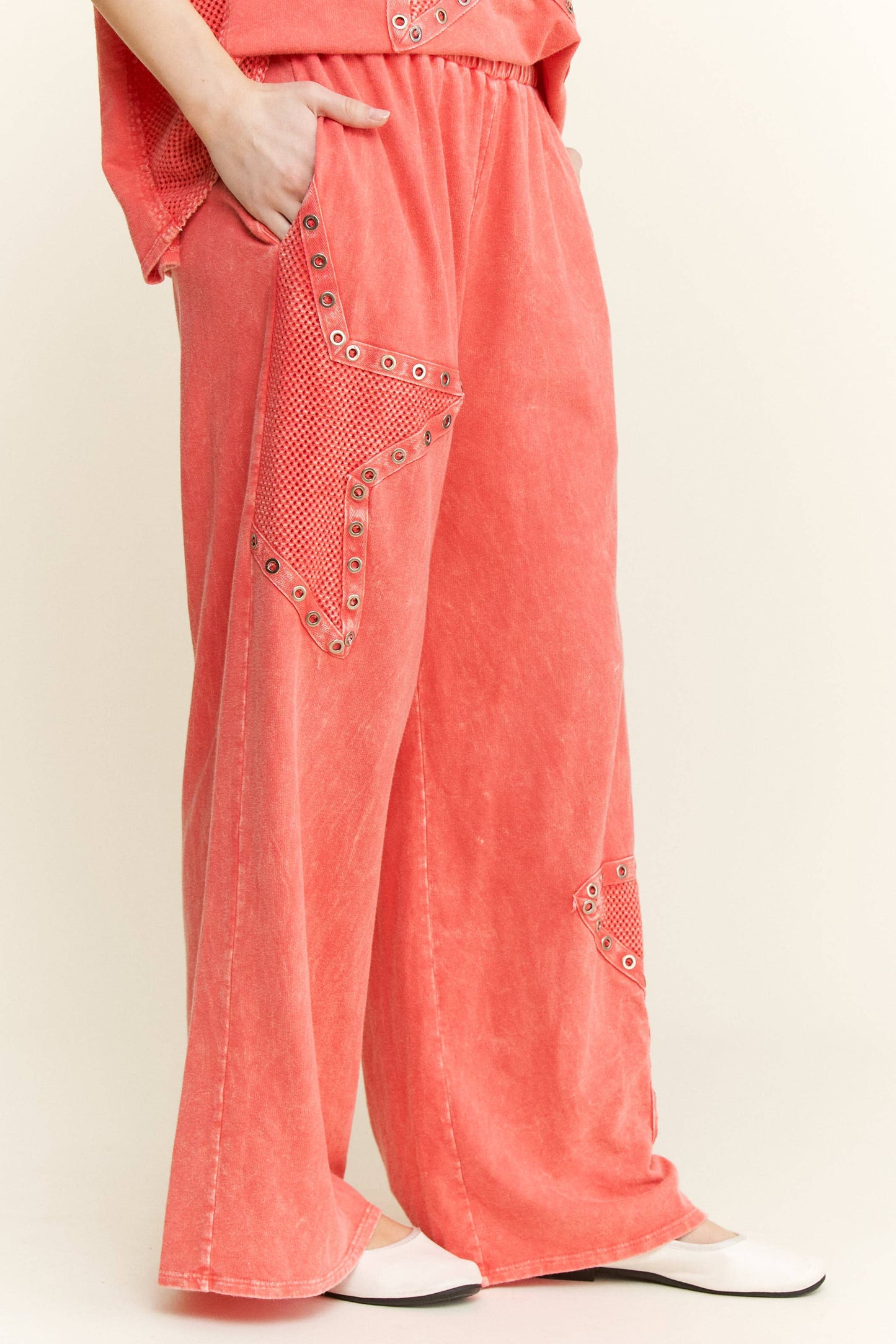 Millie Mineral Wash Mesh Star Pants ~ Orange Red