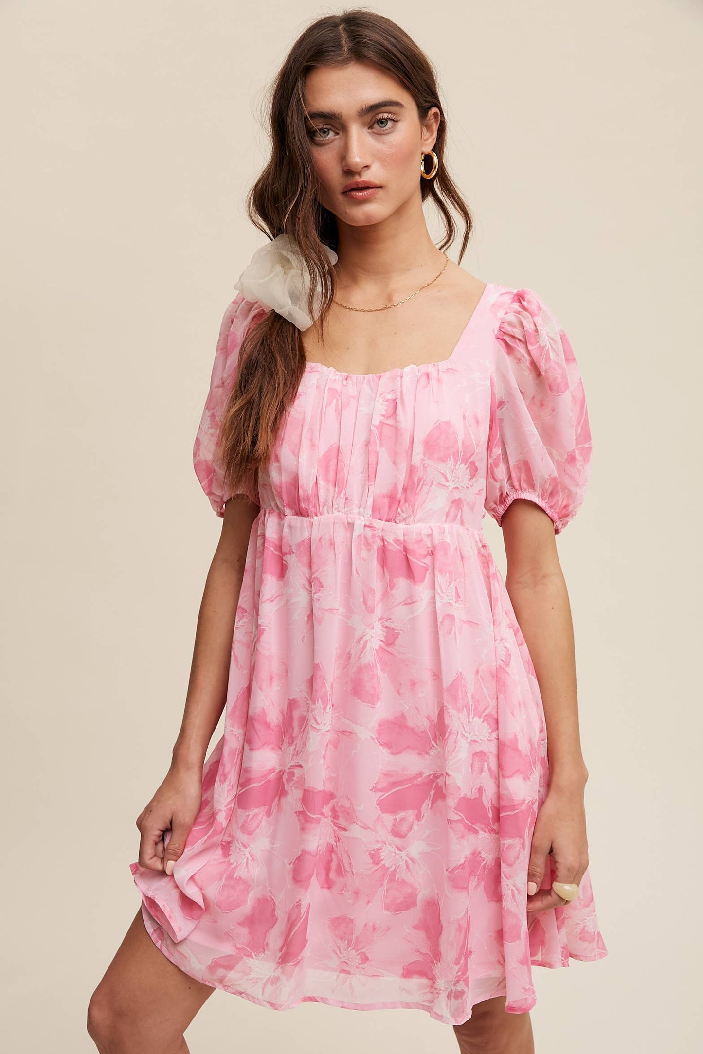 Faith Floral Puff Sleeve Mini Dress ~ Pink