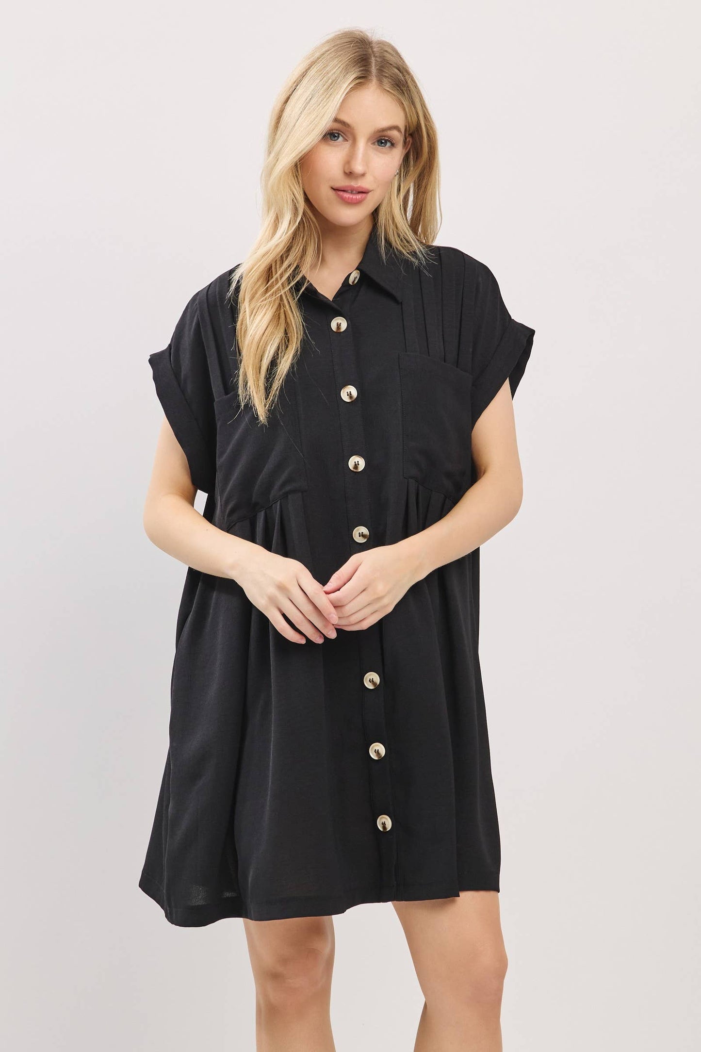 Cassie Button Front Airflow Shirt Dress ~ Black
