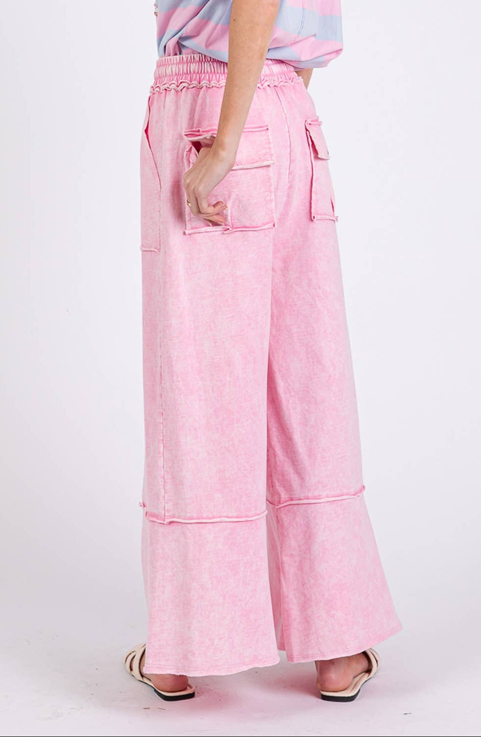 Milania Mineral Wash Terry Knit Pants ~ Pink