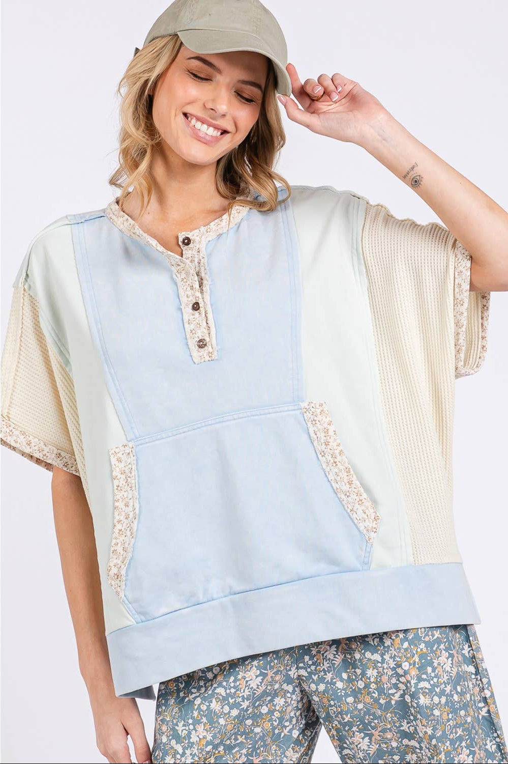 Camila Colorblock Kangaroo Pocket Top ~ Blue