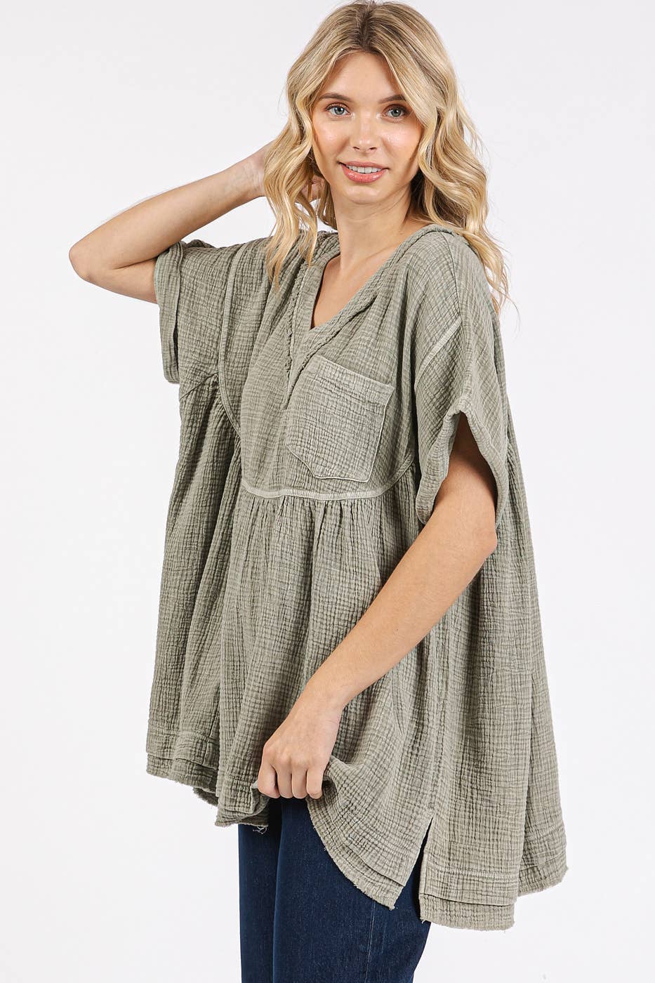 Melody Mineral Wash Gauze Babydoll Top ~ Olive