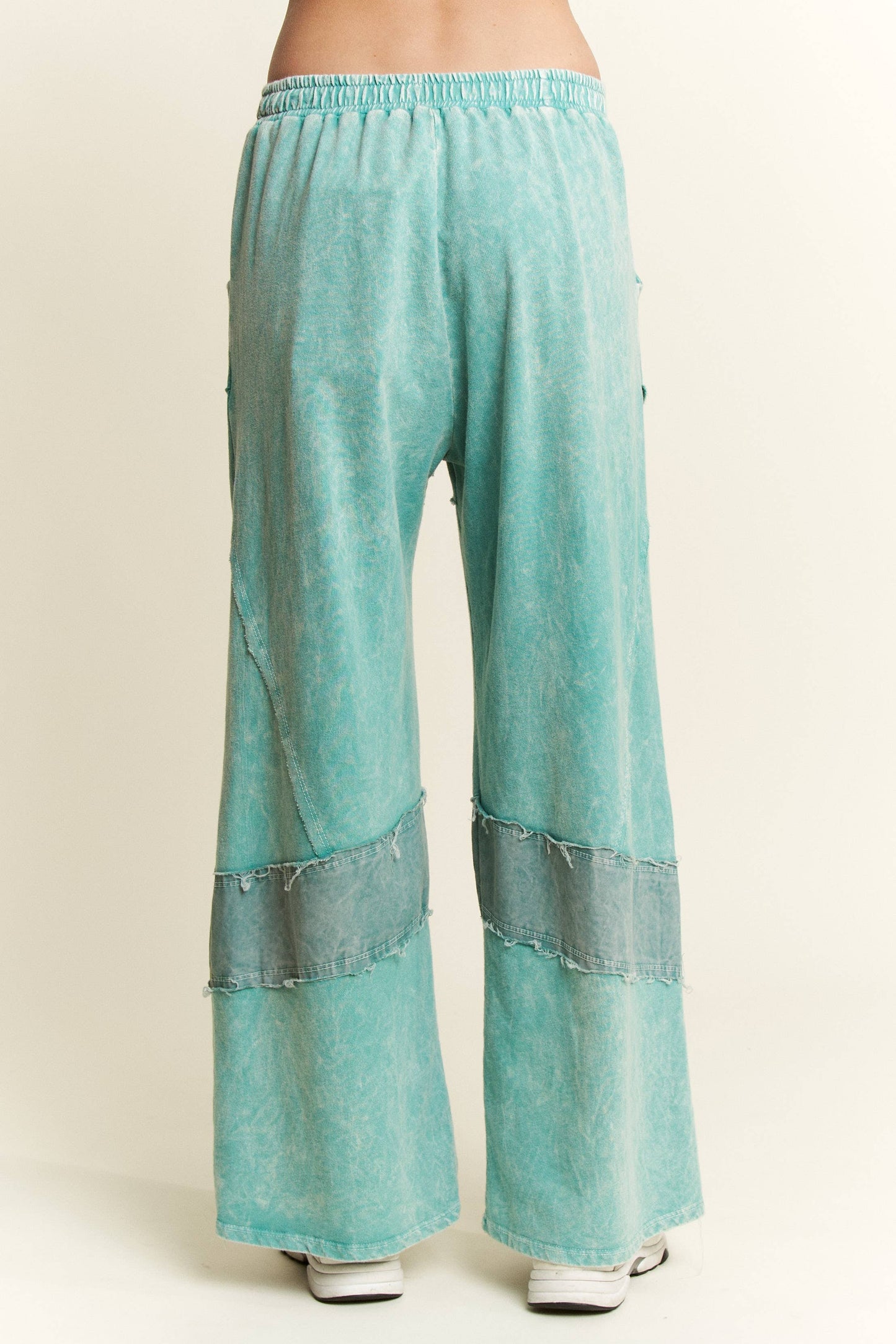 Morgan Mineral Wash Denim Patched Wide Leg Pants ~ Teal