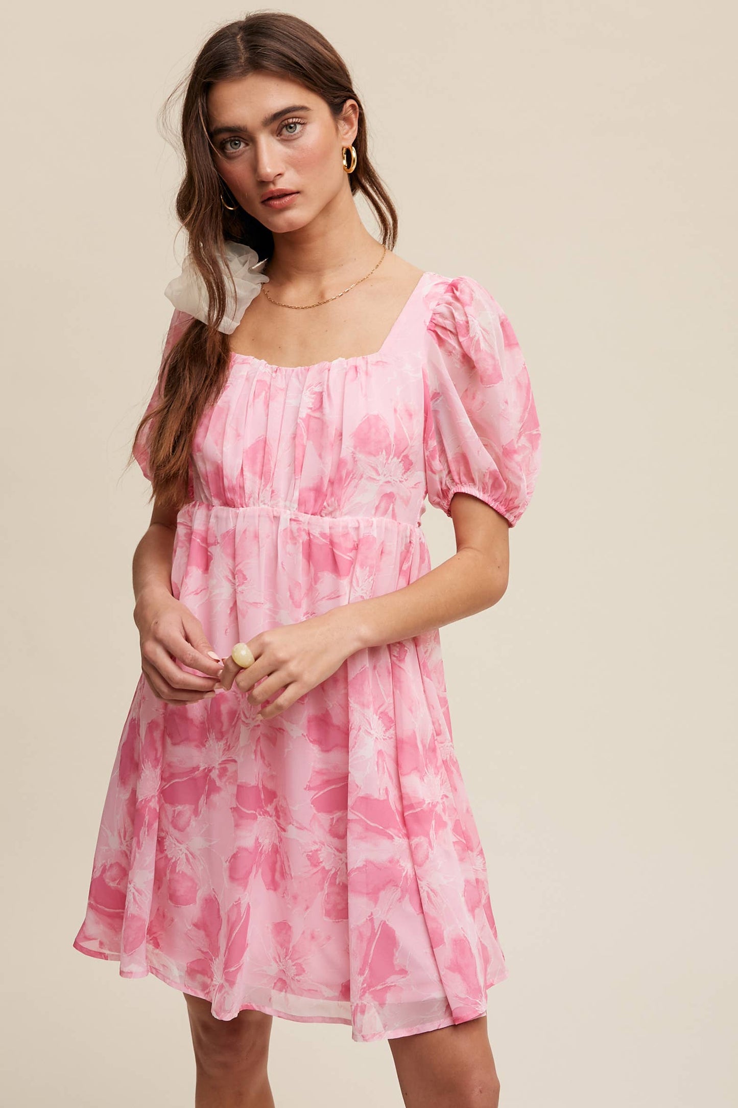 Faith Floral Puff Sleeve Mini Dress ~ Pink