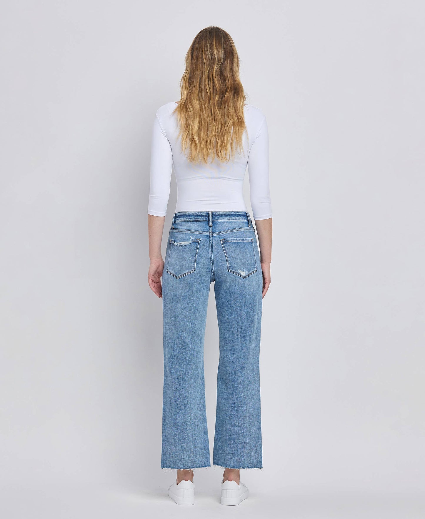 Lola High Rise Crop Slim Wide Leg Jeans ~ Light Denim